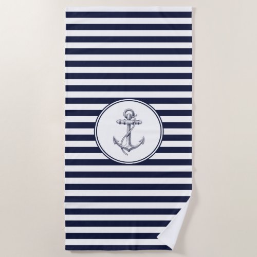 Anchor and Blue Striped Beach Towel