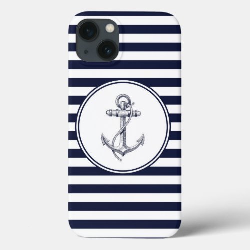 Anchor and Blue Stripes iPhone 13 Case