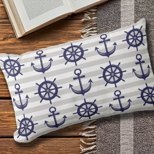 Anchor and Boat Helm Wheel Nautical Outdoor Lumbar Pillow