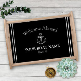 Anchor and Boat Name Black &amp; White Nautical Serving Tray