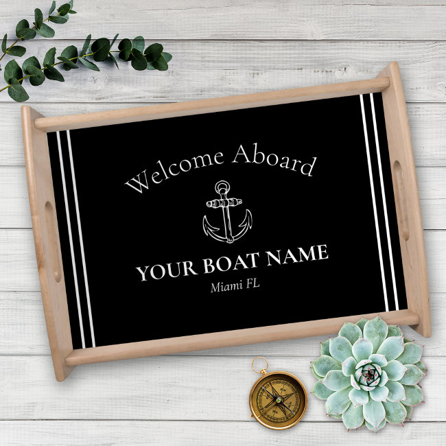 Anchor and Boat Name Black & White Nautical