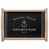 Anchor and Boat Name Black & White Nautical Serving Tray (Front)
