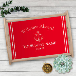 Anchor and Boat Name Bright Red Nautical Serving Tray