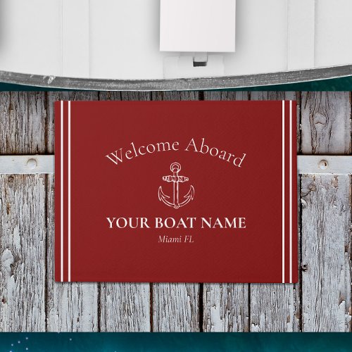 Anchor and Boat Name Burgundy Red Nautical Doormat