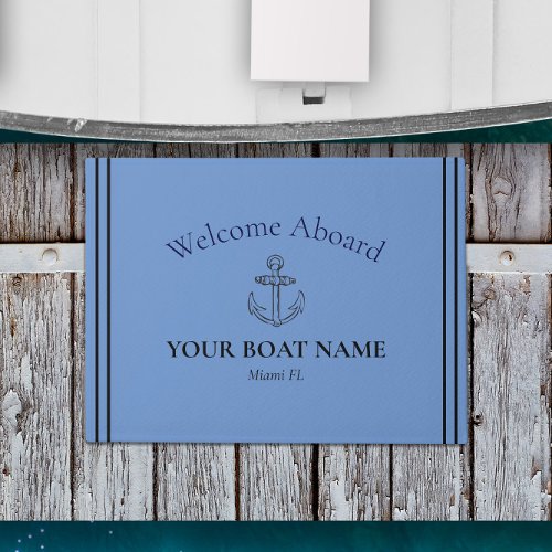 Anchor and Boat Name Cornflower Blue Nautical Doormat
