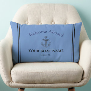 Anchor and Boat Name Cornflower Blue Nautical Lumbar Pillow