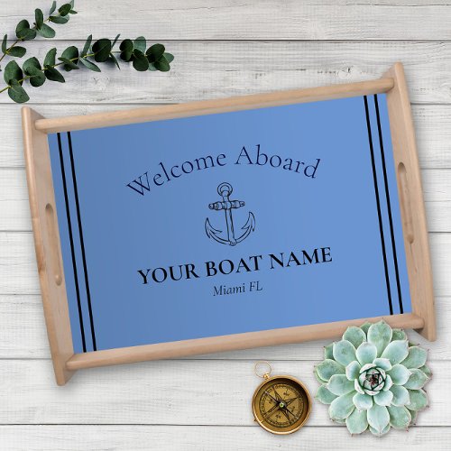 Anchor and Boat Name Cornflower Blue Nautical Serving Tray