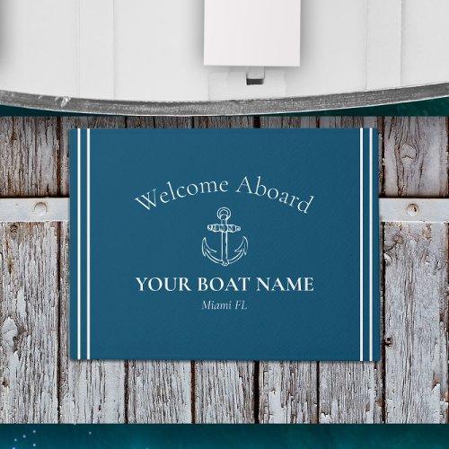 Anchor and Boat Name Ocean Blue Nautical Doormat