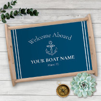 Anchor and Boat Name Ocean Blue Nautical Serving Tray