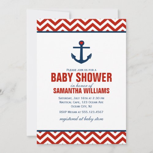 Anchor and Chevrons Nautical Baby Shower {red} Custom Invitation