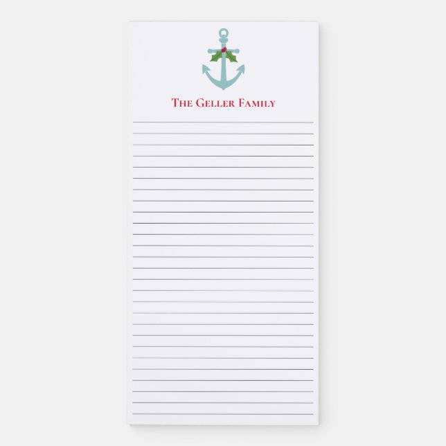 Anchor and Christmas Holly Magnetic Notepad (Front)