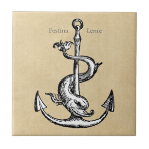Anchor and Dolphin - Festina Lente Ceramic Tile