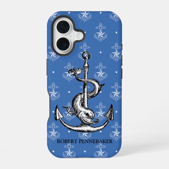 Anchor and Dolphin Nautical Theme iPhone Case (Back)