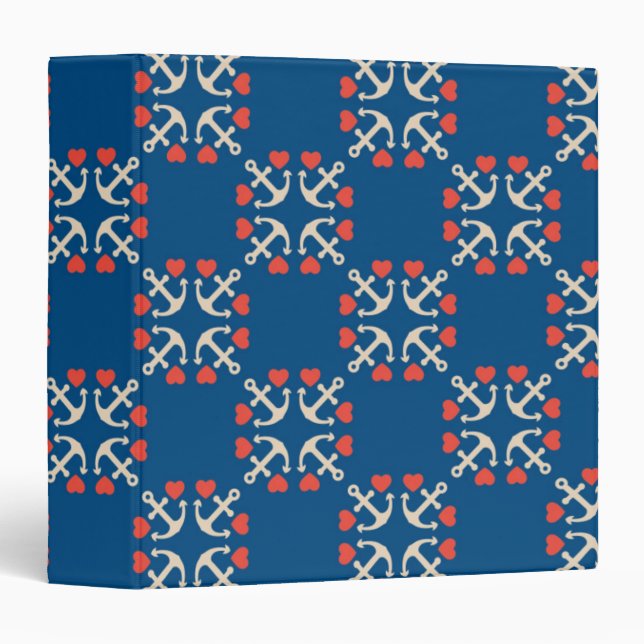 Anchor And Heart Pattern 3 Ring Binder (Front/Spine)