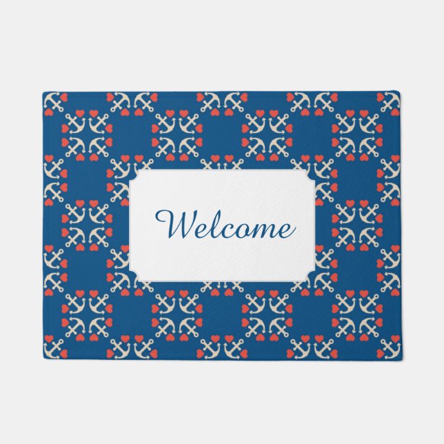 Anchor And Heart Pattern | Add Your Text Doormat (Front)
