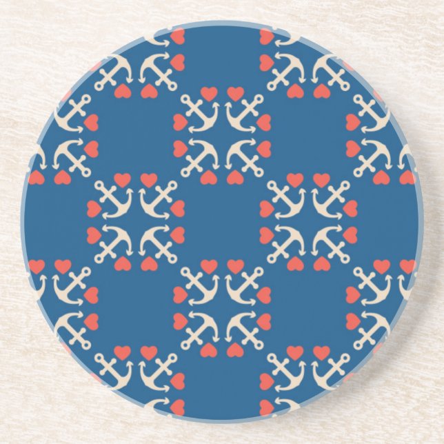 Anchor And Heart Pattern Drink Coaster (Front)