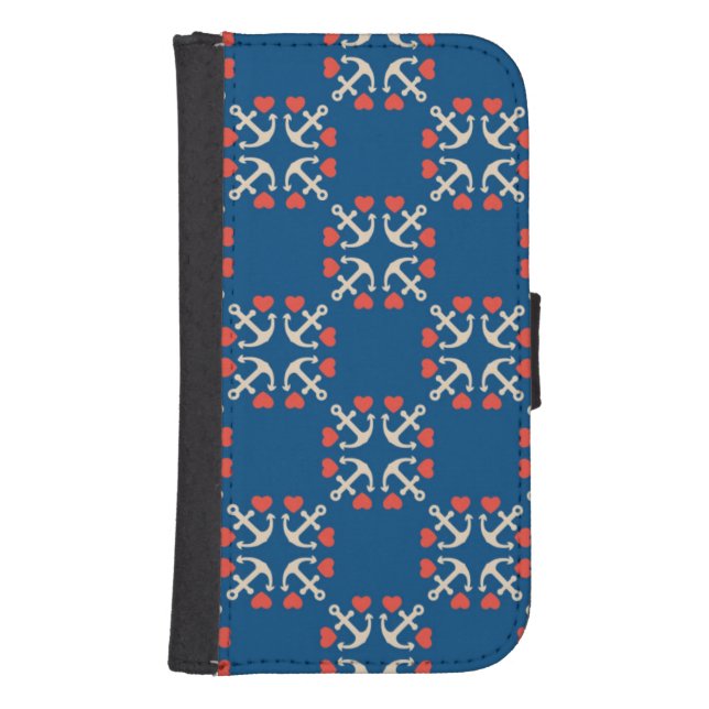 Anchor And Heart Pattern Samsung Galaxy Wallet Case (Front)