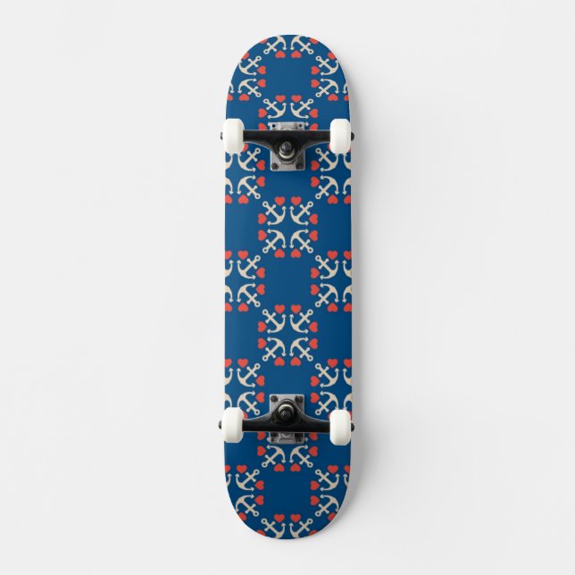 Anchor And Heart Pattern Skateboard Deck (Front)