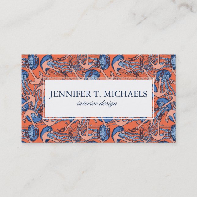 Anchor And Jellyfish Pattern Business Card (Front)