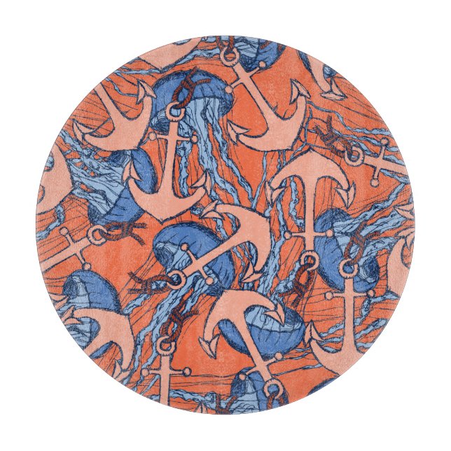 Anchor And Jellyfish Pattern Cutting Board (Front)