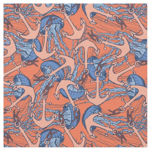 Anchor And Jellyfish Pattern Fabric