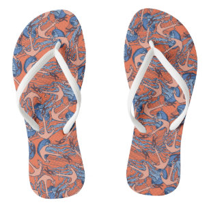 Anchor And Jellyfish Pattern Flip Flops