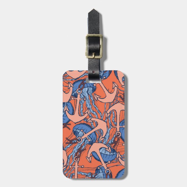 Anchor And Jellyfish Pattern Luggage Tag (Front Vertical)