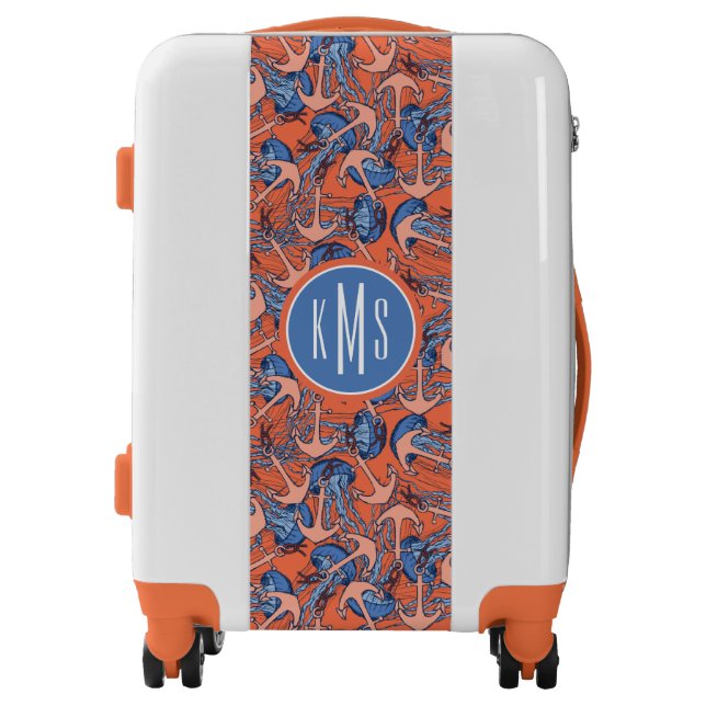 Anchor And Jellyfish Pattern | Monogram Luggage (Front)