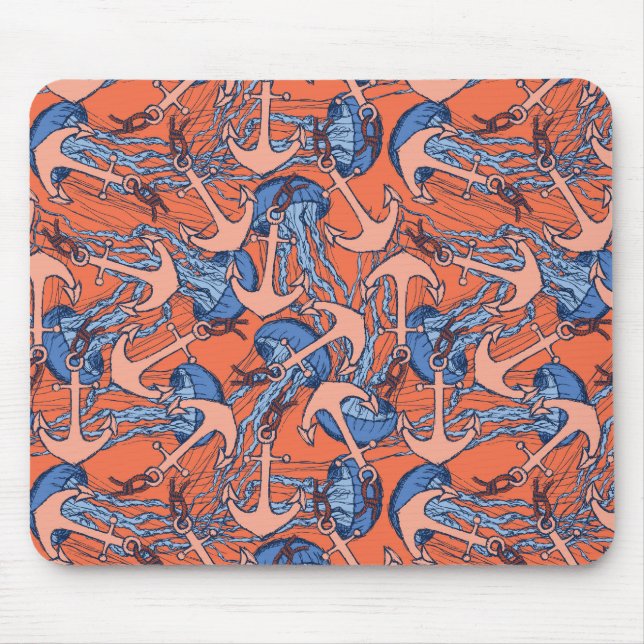 Anchor And Jellyfish Pattern Mouse Pad (Front)