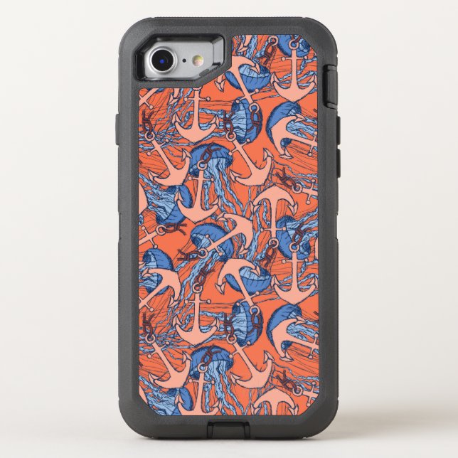 Anchor And Jellyfish Pattern Otterbox iPhone Case (Back)