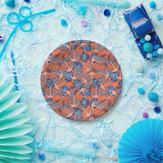 Anchor And Jellyfish Pattern Paper Plates (Party)
