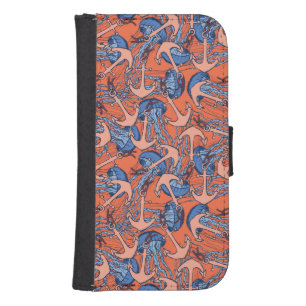Anchor And Jellyfish Pattern Wallet Phone Case For Samsung Galaxy S4