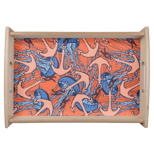 Anchor And Jellyfish Pattern Serving Tray (Front)