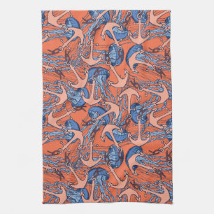 Anchor And Jellyfish Pattern Towel