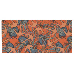 Anchor And Jellyfish Pattern Wood Flash Drive