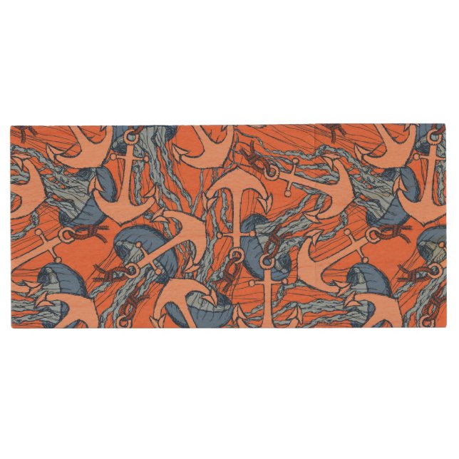 Anchor And Jellyfish Pattern Wood Flash Drive (Front)