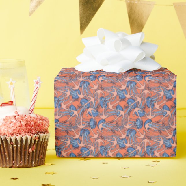 Anchor And Jellyfish Pattern Wrapping Paper (Birthday Party)