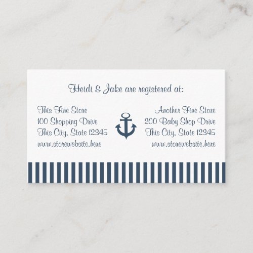 Anchor and Navy Stripes Baby Registry Card Business Card Template