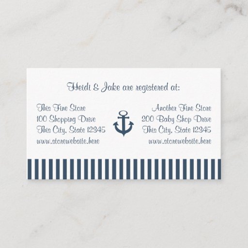 Customizable Anchor and Navy Stripes Baby Registry Card Business Card Template