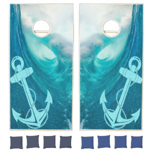Anchor and Ocean Wave Nautical Beach House Cornhole Set