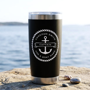 Anchor and rope boat name and title black insulated tumbler