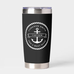 Anchor and rope boat name and title black insulated tumbler