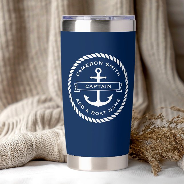 Anchor and rope boat name and title dark blue insulated tumbler (Anchor and rope boat name and title dark blue insulated tumbler)