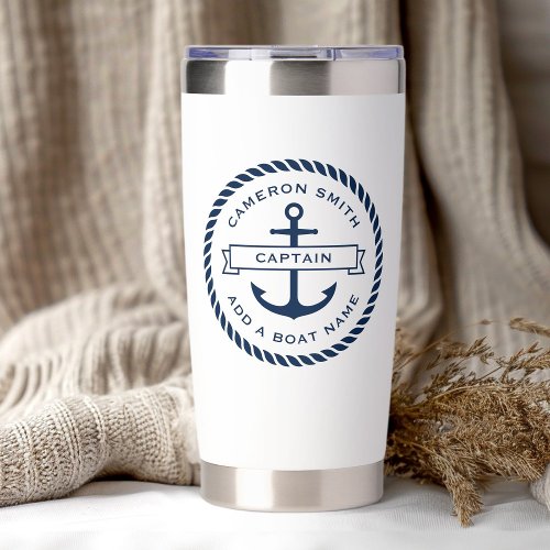 Anchor and rope boat name and title insulated tumbler