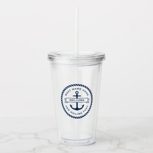 Anchor and rope boat name hailing port welcome acrylic tumbler