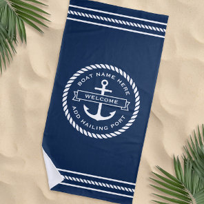 Anchor and rope boat name hailing port welcome beach towel