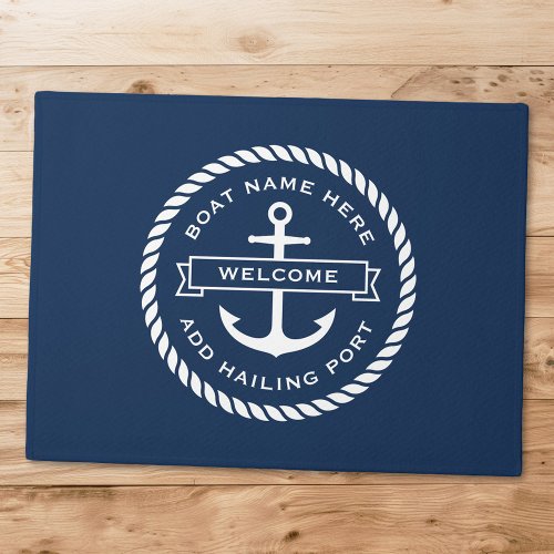 Anchor and rope boat name hailing port welcome doormat