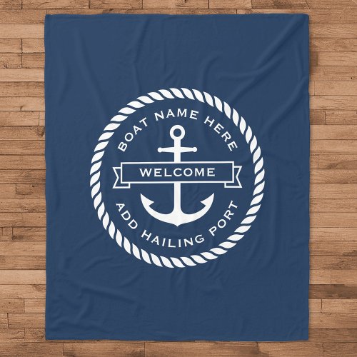 Anchor and rope boat name hailing port welcome fleece blanket