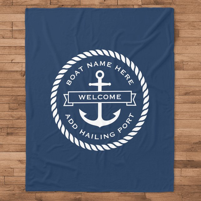 Anchor and rope boat name hailing port welcome fleece blanket (Creator Uploaded)