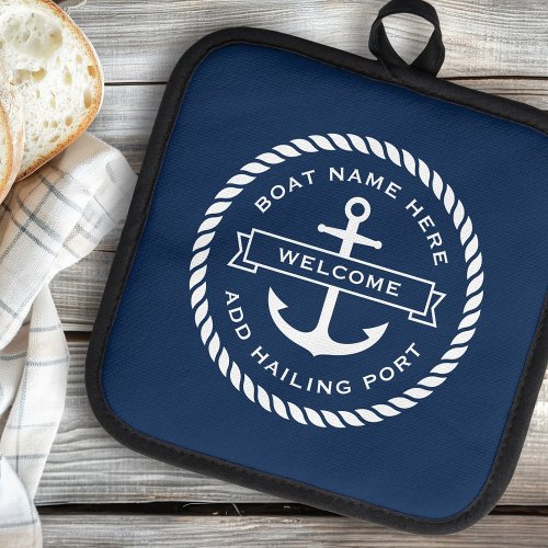 Anchor and rope boat name hailing port welcome pot holder